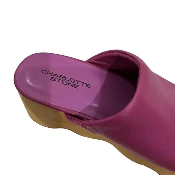 Charlotte Stone Truman Platform Mule Clog Leather Magenta Wood Sole Size 8 - Picture 11 of 13